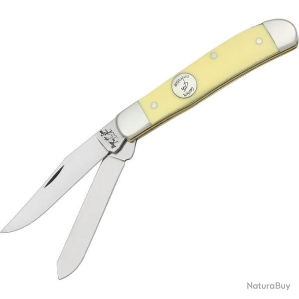 Couteau Bear & Son Mini Trapper 2 Lames Acier 1095 Manche Delrin jaune Made In USA BCC307
