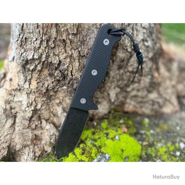 Couteau Bushcraft Survie Maratac R4A Manche G10 Noir Lame Drop Point Acier D2 Etui Kydex MAR121