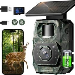 Cam&eacute;ra de Chasse 4K HD Solaire SD 32G Batterie 5200mAh 48MP Etanche IP66 Vision Nocturne Infrarouge