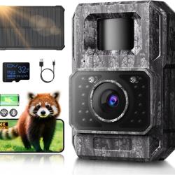 Cam&eacute;ra de Chasse Solaire Angle 130&deg; SD 32G Batterie 6000mAh 4K HD 60MP Etanche IP66 Vision Nocturne