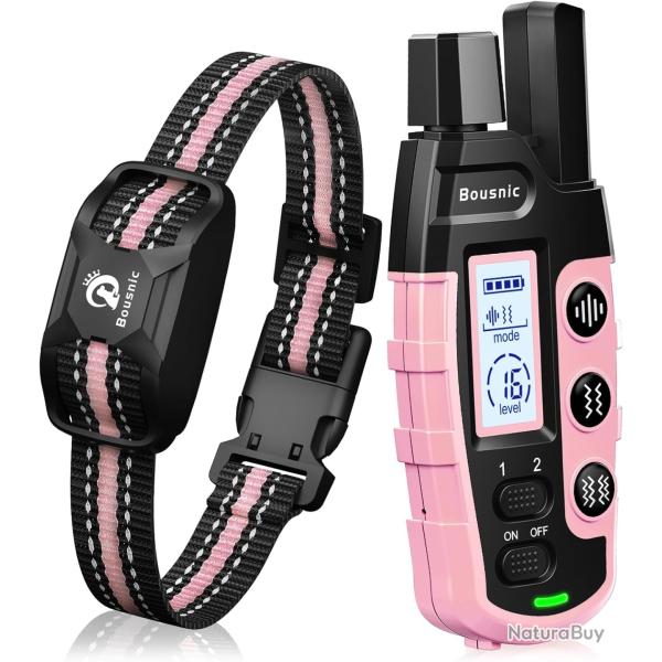 Collier Dressage Chien �cran LCD Port�e 3Km 3 Mode Vibration Bip Double Vibration �tanche IIP67 Rose