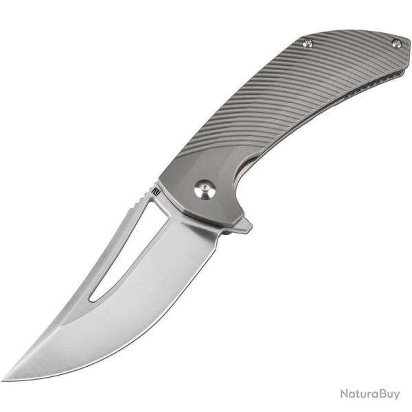Couteau ArtisanCutlery Banjaara Lame Acier S90V Manche Titane Gris Framelock ATZ1868GGY