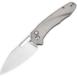 Couteau ArtisanCutlery Ornis Lame Acier S90V Manche Titane Gris Button Lock ATZ1865GGY
