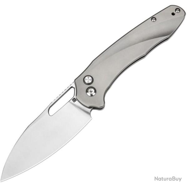 Couteau ArtisanCutlery Ornis Lame Acier S90V Manche Titane Gris Button Lock ATZ1865GGY