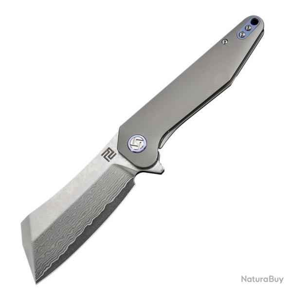 Couteau ArtisanCutlery Osprey Lame Acier Damas Manche Titane Bleu Framelock ATZ1803GDBU