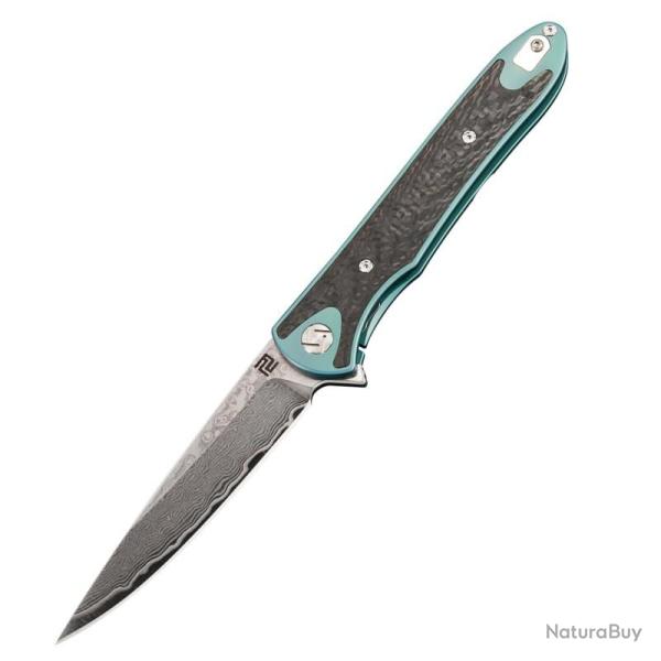Couteau ArtisanCutlery Shark Lame Acier S35VN Manche Titane Bleu Framelock ATZ1707GBU02