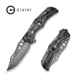 Couteau Civivi Biophase Lame Acier Damas Manche Aluminium Fibre Carbone G10 Button Lock C23083CDS1