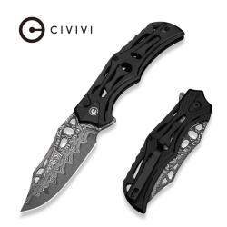Couteau Civivi Biophase Lame Acier Damas Manche Aluminium Noir Button Lock CIVC23083DS1