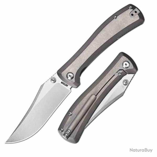 Couteau Artisan Santee Lame Clip-Point Acier CPM S35VN Manche Titane Gris Framelock ATZ1888GGY