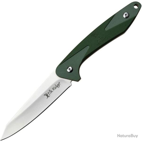Couteau Fixe Elk Ridge Hinterland Lame Acier 8Cr13MoV Manche G10 Vert Etui Nylon ERHLFIX001