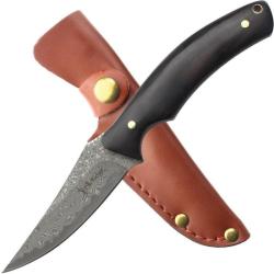 Couteau Fixe Elk Ridge Lame Damas Manche Bois Marron Etui Cuir ERFIX120DM