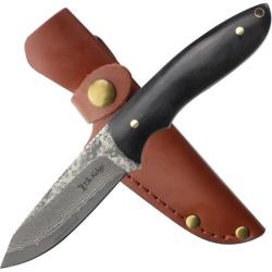 Couteau Fixe Elk Ridge Drop Point Lame Damas Manche Bois Noir Etui Cuir ERFIX119DM
