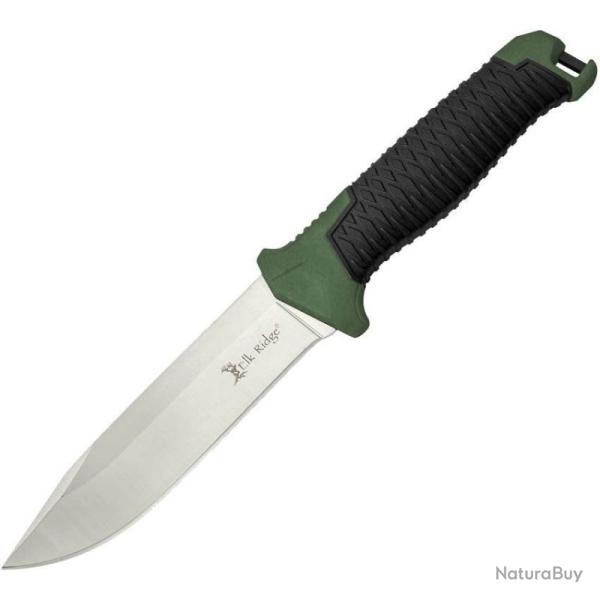 Couteau Elk Ridge Frontier Lame Acier 8Cr13MoV Manche Nylon Vert Caoutchoute Etui Nylon ERAPFIX001
