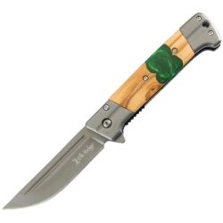 Couteau Pliant Elk Ridge Linerlock Ouverture Assistee Clip Point Manche Bois Inlay Vert ERA2019GN