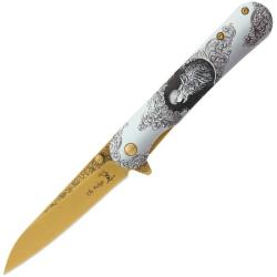Couteau Elk Ridge Wildlife Framelock Ouverture Assistee Lame Acier Manche Motif Loup 3D ERA2007WF