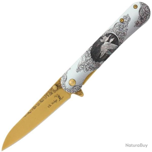 Couteau Elk Ridge Wildlife Framelock Ouverture Assistee Manche Lame Acier Motif Oies 3D ERA2007GS