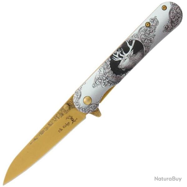Couteau Elk Ridge Wildlife Framelock Ouverture Assistee Manche Lame Acier Motif Elan 3D ERA2007EK