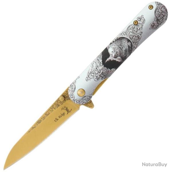 Couteau Elk Ridge Wildlife Framelock Ouverture Assistee Lame Acier Manche Motif Ours 3D ERA2007BR