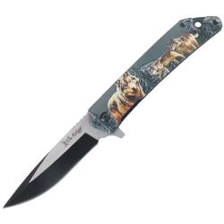 Couteau Elk Ridge Wildlife Linerlock Ouverture Assistee Manche Lame Acier Motif Loup ERA2001WF