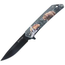 Couteau Elk Ridge Wildlife Linerlock Ouverture Assistee Manche Lame Acier Motif Ours ERA2001BR