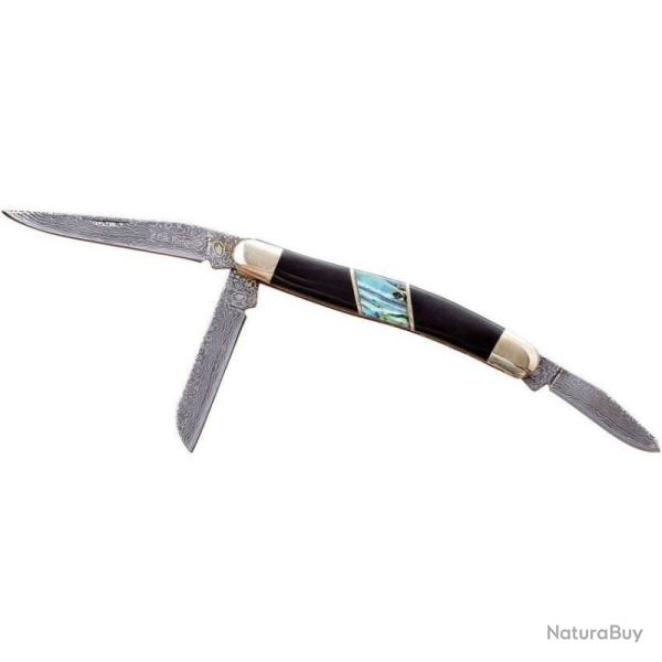 Couteau Elk Ridge Small Stockman 3 Lames Faux Damas Manche Pakkawood Nacre Slip Joint ER953DAB