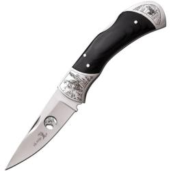 Couteau Pliant Elk Ridge Lockback Lame Acier Inoxydable Manche Bois Noir Motif Aigle ER539E