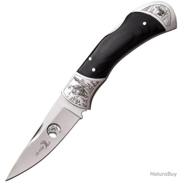 Couteau Pliant Elk Ridge Lockback Lame Acier Inoxydable Manche Bois Noir Motif Aigle ER539E