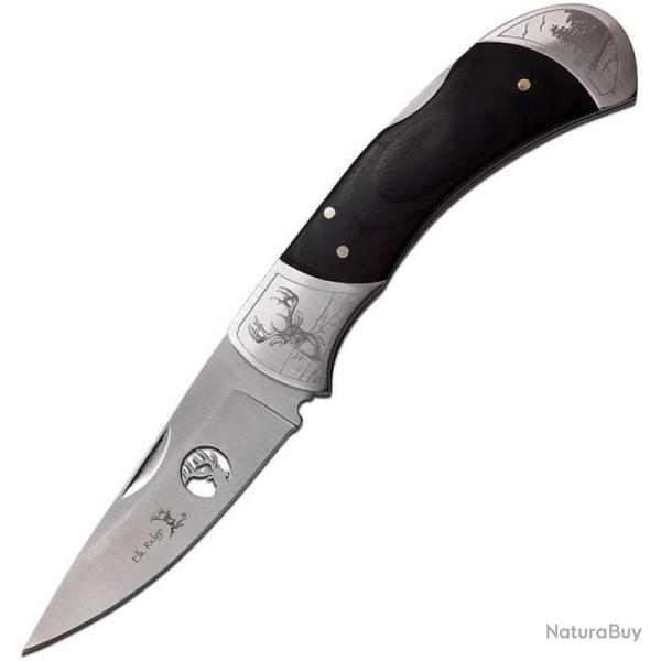 Couteau Pliant Elk Ridge Lockback Lame Acier Inoxydable Manche Bois Noir Motif Cerf ER539DR