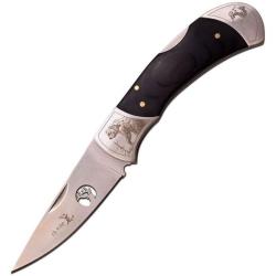 Couteau Pliant Elk Ridge Lockback Lame Acier Inoxydable Manche Bois Noir Motif Ours ER539BR