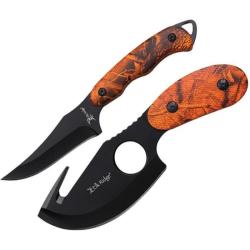 Set Chasse 2 Pieces Elk Ridge Caping Guthook Lame Acier 3Cr13MoV Manche ABS Camo Orange Etui ER300OC
