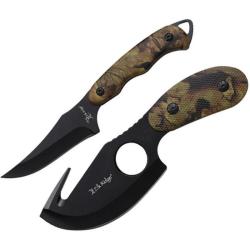 Set Chasse 2 Pieces Elk Ridge Caping Guthook Lame Acier 3Cr13MoV Manche ABS Camo Vert Etui ER300GC
