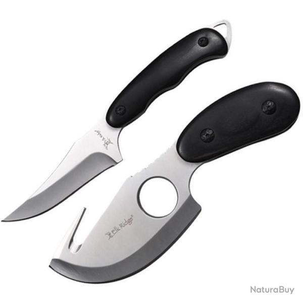 Set Chasse 2 Pieces Elk Ridge Caping et Guthook Lame Acier 3Cr13MoV Manche Bois Noir Etui ER300BK