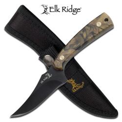 Couteau Fixe Elk Ridge Upswept Skinner Camo Lame Acier 440 Manche Synthetique Etui Nylon ER299C