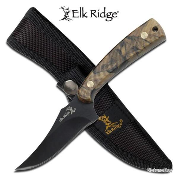 Couteau Fixe Elk Ridge Upswept Skinner Camo Lame Acier 440 Manche Synthetique Etui Nylon ER299C