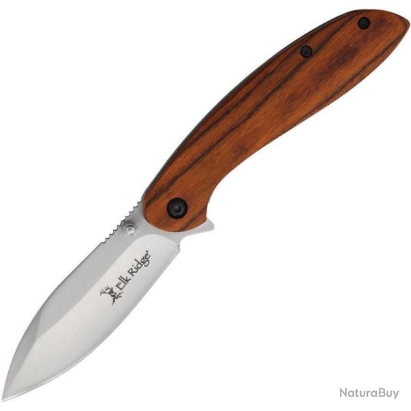 Couteau Pliant Elk Ridge Linerlock Spear Point Lame Acier Inoxydable Manche Bois Marron ER2031BN