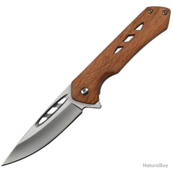 Couteau Pliant Elk Ridge Linerlock Drop Point Lame Acier Inoxydable Manche Bois Clair ER2030LB