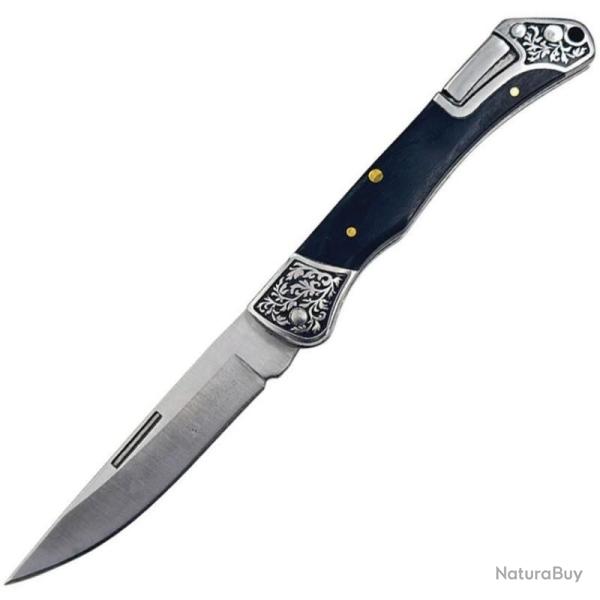 Couteau Pliant Elk Ridge Lockback Drop Point Lame Acier Inoxydable Manche Bois Noir ER2027BK