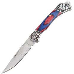Couteau Pliant Elk Ridge Slip Joint Drop Point Lame Acier Inoxydable Manche Bois Bleu Rouge ER2024BL