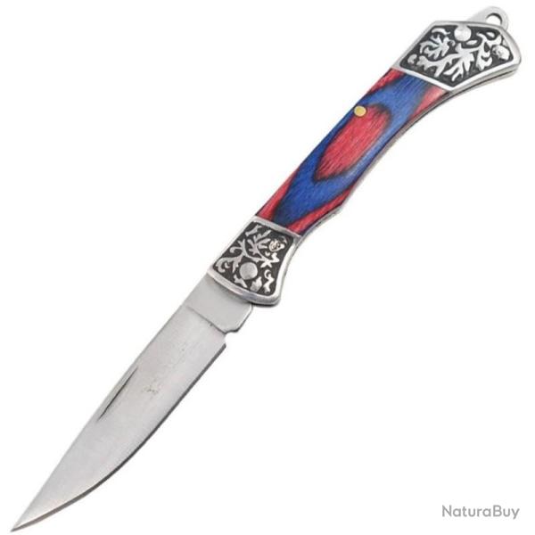 Couteau Pliant Elk Ridge Slip Joint Drop Point Lame Acier Inoxydable Manche Bois Bleu Rouge ER2024BL