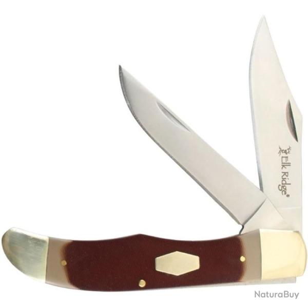 Couteau Pliant Elk Ridge Trapper Lame Acier 3Cr13MoV Manche Delrin 2 Lames Slip Joint ER2013