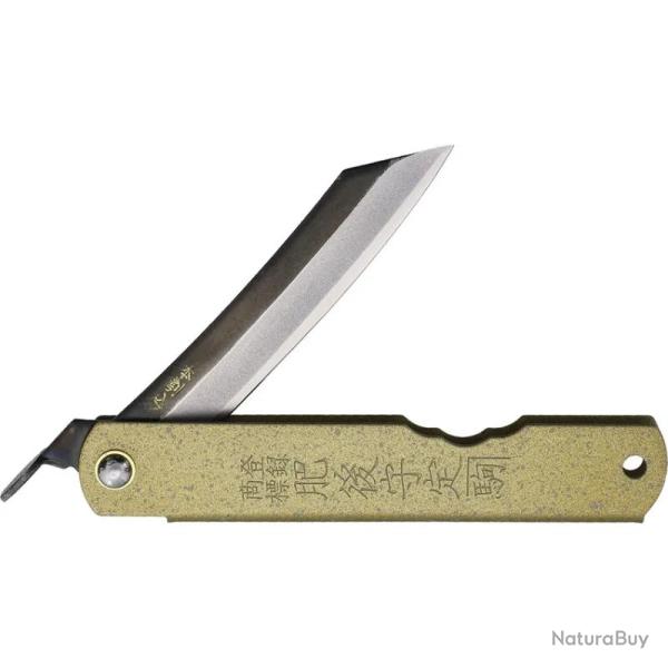 Couteau Higonokami No 1 Lame Acier SK Manche Bronze Systeme Piemontais Made In Japan HIGOC1BSK