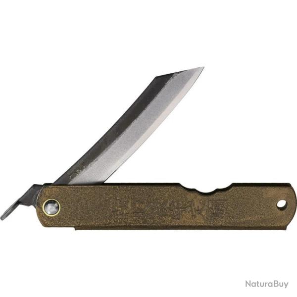 Couteau Higonokami No 2 Lame Acier SK Manche Brun Systeme Piemontais Made In Japan HIGOC2BSK