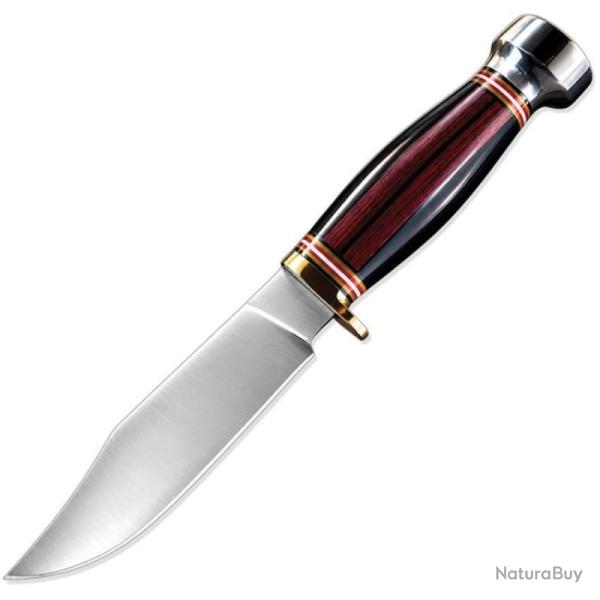Couteau ElitEdge Hunting Lame Acier 440C Manche Bois Bicolore Etui Nylon EE20704WD