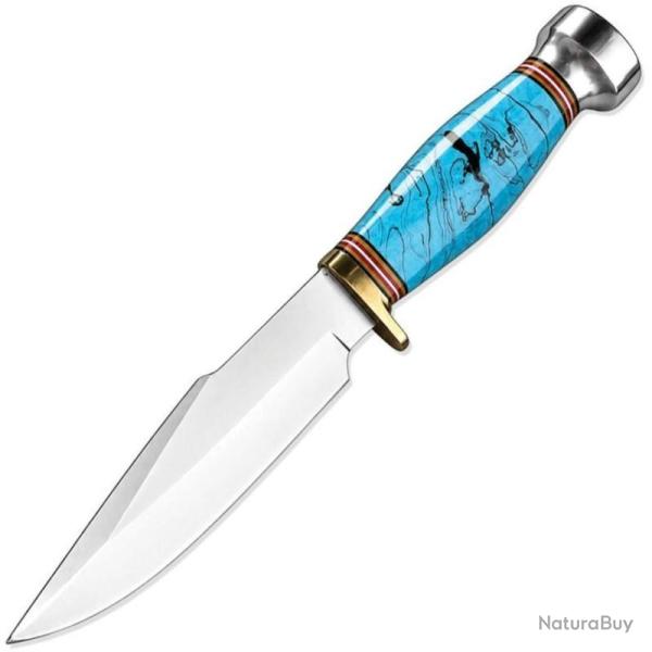 Couteau ElitEdge Hunting Lame Acier 440C Manche Turquoise Composite Etui Nylon EE20704BL