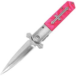 Couteau ElitEdge Knight Warrior Linerlock Pink Lame Acier 440C Manche Synth&eacute;tique EE10A137PK