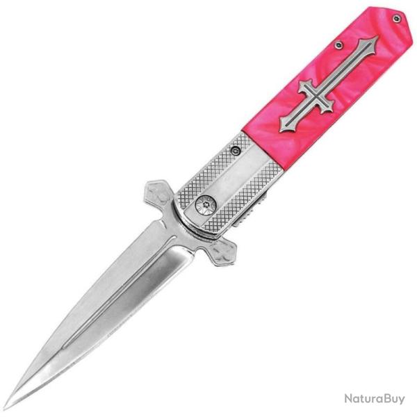 Couteau ElitEdge Knight Warrior Linerlock Pink Lame Acier 440C Manche Synth�tique EE10A137PK