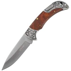 Couteau Pliant Elk Ridge Lockback Drop Point Acier Inoxydable Manche Bois Marron ER2029BN