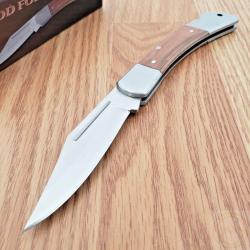 Couteau de Chasse pliant Classic Style Buck Rosewood Lame Acier Inox Lockback Manche Bois 11164