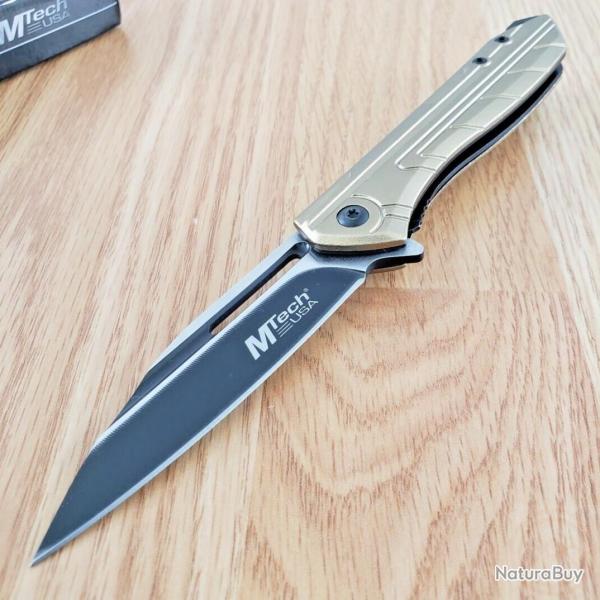 Couteau Gentleman Folder MTech Semi Automatique Lame Acier Inox Manche Aluminium Tan Linerlock 04TN