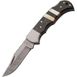Couteau Pliant Damas Ebony Tide Manche Corne de Buffle et Nacre Mitres Acier DM1421